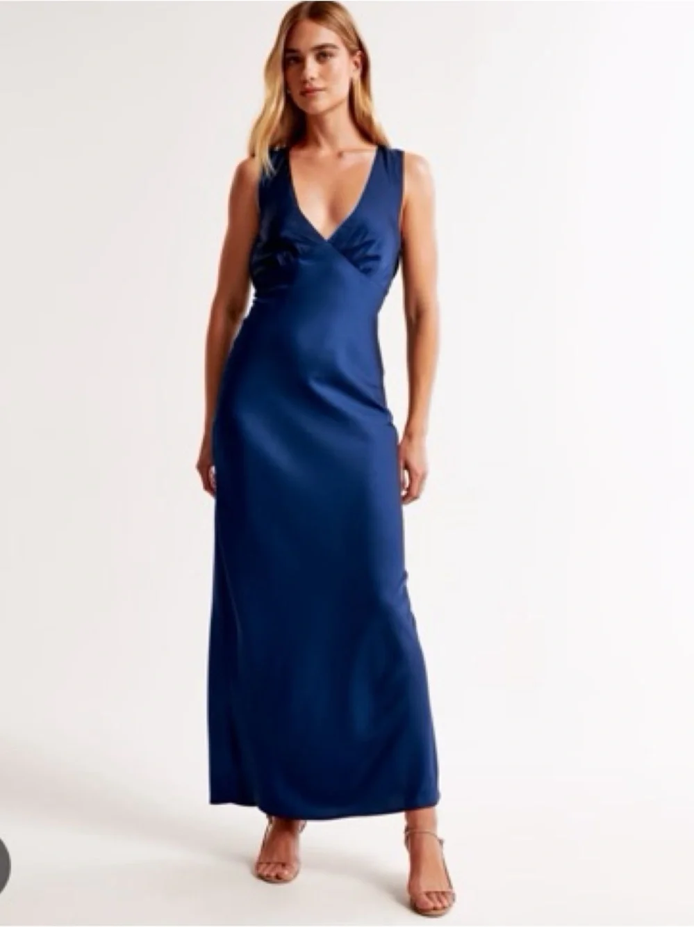 Plunge Cowl Back Maxi Dress in Deep Blue